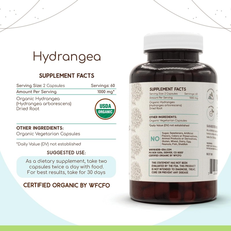HerbEra Hydrangea USDA Organic 120 Capsules | Natural Herbal Supplement