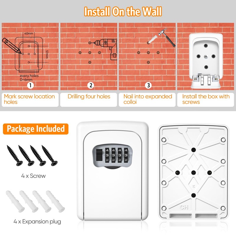 Key Lock Box Wall Mounted, Fayleeko 4 Digit Combination Lockbox