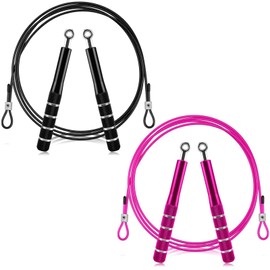 PACETAP Jump Rope for Men & Women, Adjustable Steel Wire Skipping Rope for Workout, Training, Fitness, Home Exercise, Professional Speed Jumping Rope with Swivel Ball Bearing (Black&Red)