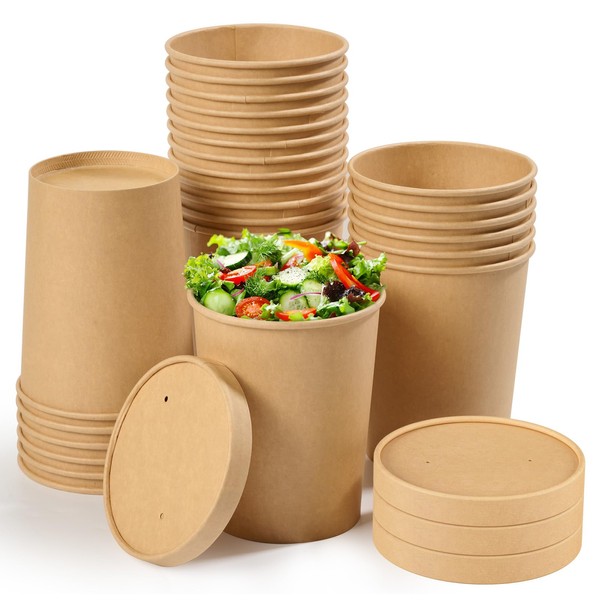 JOLLY CHEF 50 Pack Disposable Soup Bowls with Lids, 16