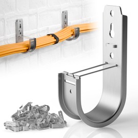 MooxHAI 50 Pack Wall Mount J Hook with Retainer Clip,Galvanized Steel J Hooks for Cable Management,J-Hook for Hanging Cable & Wire Support Ceiling Mount to Ceilings Beams - 2 Inch