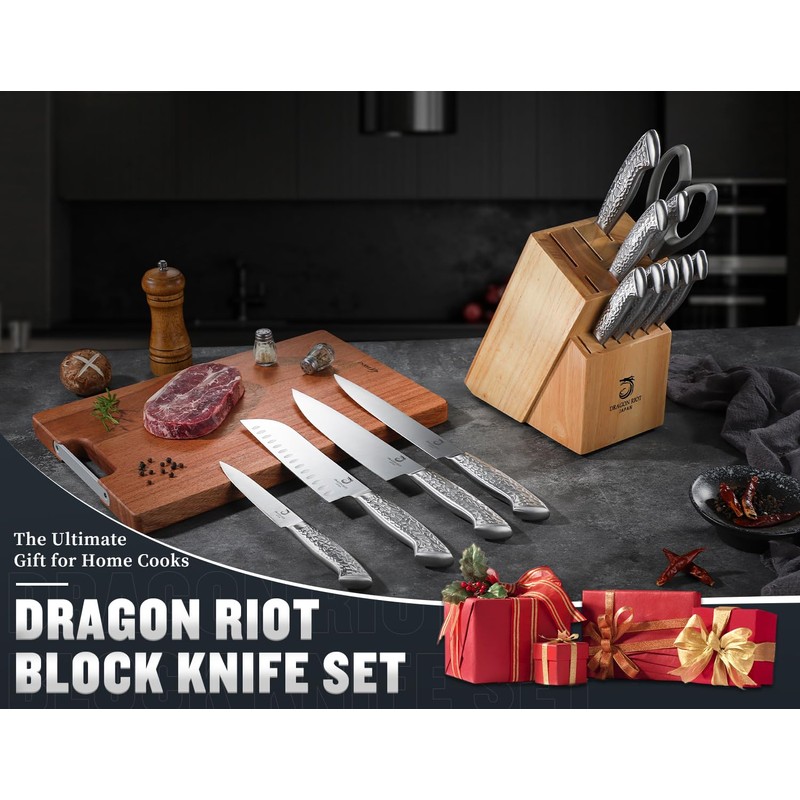 14 PCS Knife Set with Wood Block - Stainless Steel
