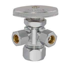 Eastman 3/8 Inch x 3/8 Inch x 5/8 In. OD Compression (1/2 In. Nom.) Multi-Turn Dual-Outlet Three-Way Stop Valve, Brass Plumbing Fitting, Chrome, 04353LF