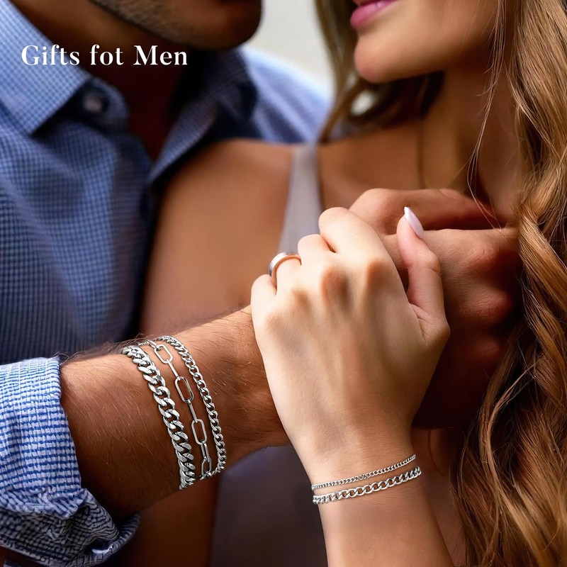 Yoosteel Silver Stackable Bracelets Stack for Men Non Tarnish