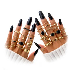 ZOVOLI 19-36 Pcs Gold Boho Knuckle Rings Set for Women, Vintage Stackable Dainty Joint Finger Gold Jewelry Set with Love Pearl and Sparkling Crystals (32-Pcs)