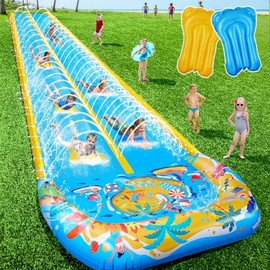 40FT Double Slip and Water Slides with 2 Bodyboards, Giant Lawn Inflatable Water Slides for Kids Adults Heavy Duty Backyard, Extra Long Water Slip Toys with Crash Pad for Summer Outdoor Party