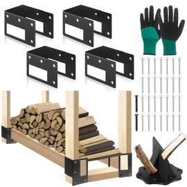 MorningRo 6 Pcs Firewood Rack Kit Kindling Splitter for Wood with Gloves and Screws Fireplace Wood Storage Bracket Adjustable Firewood Outdoor Indoor Rack Heavy Duty Wood Splitter Firewood Cutter