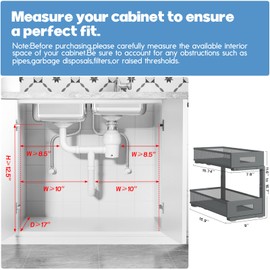2-Pack Under Sink Organizers And Storage,Large Capacity 2-Tier Pull-Out Cabinet Organizer With Upgraded Tube Rails,Adjustable Height Sliding Drawers,Sturdy Mesh Shelves For Kitchen&Bathroom-Grey