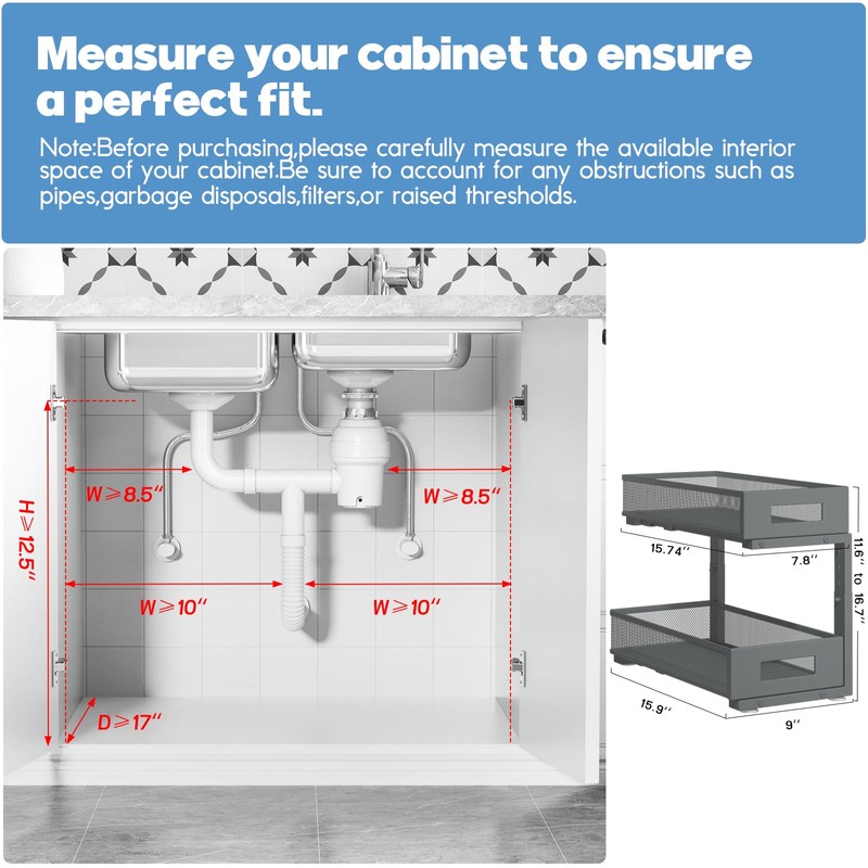 2-Pack Under Sink Organizers And Storage,Large Capacity 2-Tier Pull-Out Cabinet