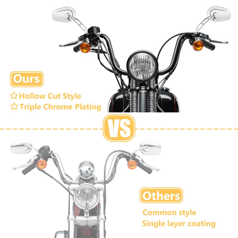 XR Pair Chrome Rear View Mirrors For Harley Touring Street