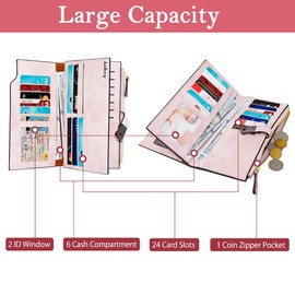 HNOOM Women's Purse, PU Leather Purse, Women's Small and Short Format Purse, Women's Many Compartments, Mini Wallet with 16 Card Slots and Coin Compartment, Pink L, Minimalist