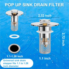 4 Pcs Bathroom Sink Drain Strainer for 1.1-1.26 Inch Hole, Universal Stainless Steel Floor Drain Filter Hair Catcher, Anti-Clogging Pop Up Sink Drain Stopper, Sink Drain Plug Filter Sink (4 Packs)