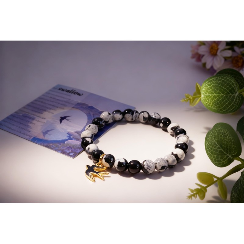Gowvvxu Flying Swallow Bracelet Bird Jewelry Natural Stone Orca Beads