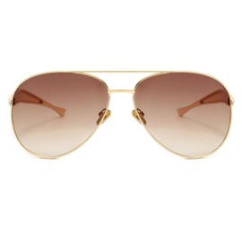 Long Keeper Retro Pilot Sunglasses for Women Men Gold Metal Oversized Aviation Sunglasses Trendy 70s Double Bridge Sun Glasses Anti UV400 Classic Vintage Shade (Gold Frame - Gradient Brown Lens)