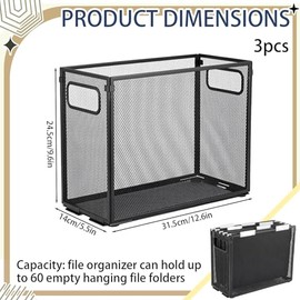 Zhengmy 3 Pcs Hanging File Organizer Letter Size File Holder Metal Mesh Filing Box Desktop Folder Letter Storage Cabinets Magazine Holder with Handles