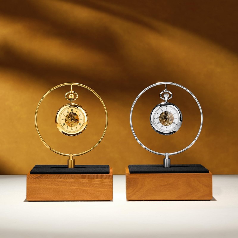 Oirlv Wood & Silver Metal Pocket Watch Display Stand, Luxury