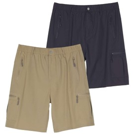 Real Essentials 2 Pack: Mens Hiking Cargo Shorts Lightweight Stretch Casual Outdoor Work Fishing Water Short with Zipper Pockets Relaxed Fit 9 Inch Inseam