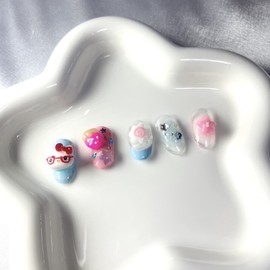 [Premium handmade embossed nail] Cat wearing glasses nail - Stiletto / [프리미엄 수제 엠보네일] 안경 쓴 고양이네일 - 스틸레토