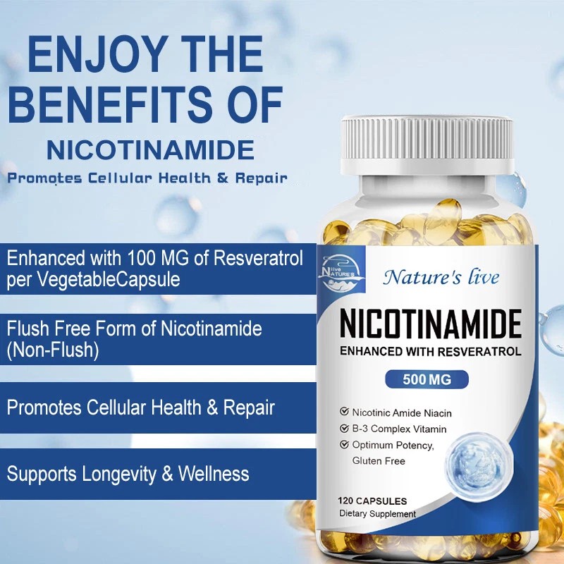 NAD Supplement - Nicotinamide 500mg Resveratrol 100mg - Anti-Aging 120