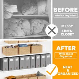 SpaceAid 9 Pack Bed Sheet Organizers and Storage, Foldable Sheet Organizer with Window for Linen Closet, Set Folder Keeper for Queen & King Size Bedding Storage (Gray)