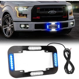 ROUTEKING 13.5" 24 LED License Plate Strobe Lights Waterproof License Frame Light Blue White Warning Lights for License Plate Decor Emergency Safety Light for Vehicles Police Cars, 12V