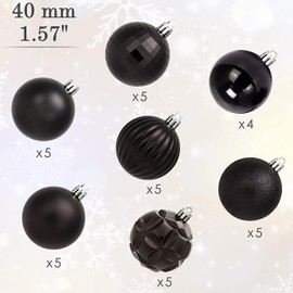 AMS 1.57''/34ct Christmas Ball Mini Ornaments Party Decoration Shatterproof Festival Widgets Pendant Hanging (40mm, Black)