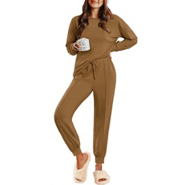 Ekouaer Lounge Sets for Women 2 Piece Jogger Pajama Long Sleeve Pants Loungewear Sweatsuits Casual Matching Outfits Coffee S