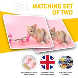 Rectangle Stickers (Set of 2) 10cm - Cute Baby Rabbit Pink Flowers Fun Decals for Laptops,Tablets,Luggage,Scrap Booking,Fridges, #14327