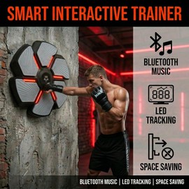 Music Boxing Machine, Smart Bluetooth Punching Trainer Wall Mounted with Boxing Gloves, LED Electronic Boxing Target for Adults, 9 Modes & 9 Speeds Music Punching Machine for Home Gym Workout
