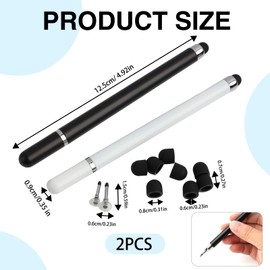 Pack of 2 Touchscreen Pen Tablet Pen Universal Tablet Pen with Dual Tip, Precision Tip without Charging, Magnetic Attachment, Suitable for iOS, Android, Surface & Smartphones, Black & White