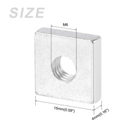 METALLIXITY Square Nuts (M6x15mmx4mm/M6x0.59"x0.16") 25Pcs, Carbon Steel Zinc-Plated Square Machine Screw Nuts - for Indoor and Outdoor, Silver