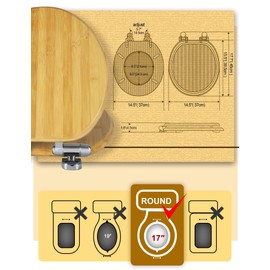 Round Bamboo Toilet Seat with Lid Quick Release Slow Close Zinc Alloy Strong Hinges Natural Bamboo, Light, 17-inch