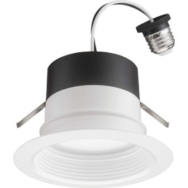 Juno E Series 4" LED Ceiling Light, Baffle Trim Recessed Lighting with 5-in-1 Switchable White Color, 700 Lumens, Wet Rated LED Downlight, Dimmable, White, 12-Pack