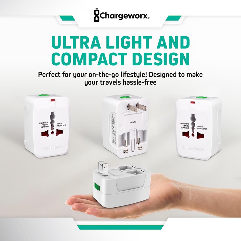 ChargeWorx International Power Adapter Plug, Universal Travel Adapter with US