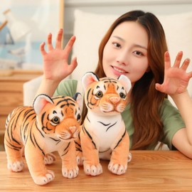 XIYUAN Tigers Plush Toy Stuffed Animal Plush Cat - Lifelike Tiger Stuffed Animals -Gift for Boys Girls (Yellow, 11.8 in) (Standing Tiger)