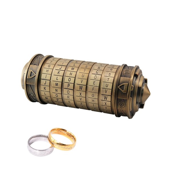 Da Vinci Code Mini Cryptex Lock, Small Cryptex, Money Puzzle Box Lock Ring Holder, for Anniversary Valentine's Day Mysterious Birthday Gifts for Family and Friends (Bronze)