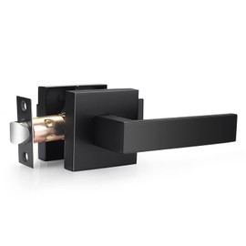 Probrico Interior Passage Lever Matte Black, Keyless Hall and Closet Door Handle Heavy Duty Indoor Hardware with Square Panel, Left or Right Handing