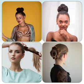 4PCS Magic Bun Maker With 3 Elastic Hair Ties - Foam Sponge Bun Shaper Hair Accessories for Stylish Updos (Includes 2 Small & 2 Large, Brunette)