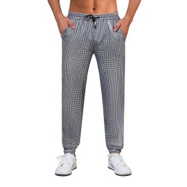 WULFUL Mens Metallic 70s Disco Costume Sequin Party Jogger Pants