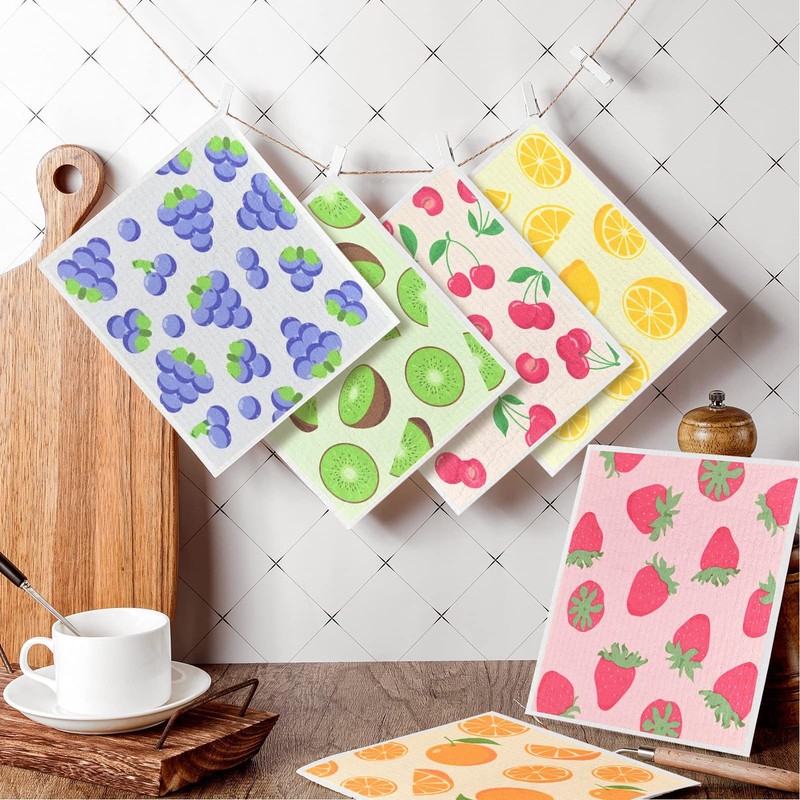 Swedish Dish Cloths 6 Pack, Reusable, Sponge Cloth Kitchen Towels,