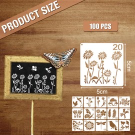 Zernblend Sashiko Stencil Set, Scrapbooking Craft Decoration, Hand Quilting, Embossing Stencils, Large Embroidery Templates with Flowers and Insects (2 x 2 inches), Pack of 100