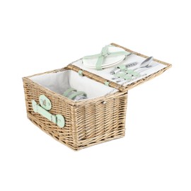 Wicker Picnic Basket, Washable Linen Lining, Green Willow Hamper -Perfect for Picnics, Beach Trips,and Outdoor Party.