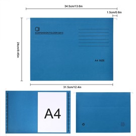 A4 Hanging File Folders, 25 Pcs Recycled Card File Folders for Filing Cabinet with Tabs and Card Inserts, Hanging Files Storage Folders for Office and School, Blue