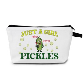 MoCaliduccious "just a girl who loves pickles Print Cosmetic Bag Foodie Gift for Birthdays & Holidays Zippered Brunch Organizer Playful Toiletry Case for Pickle Enthusiasts
