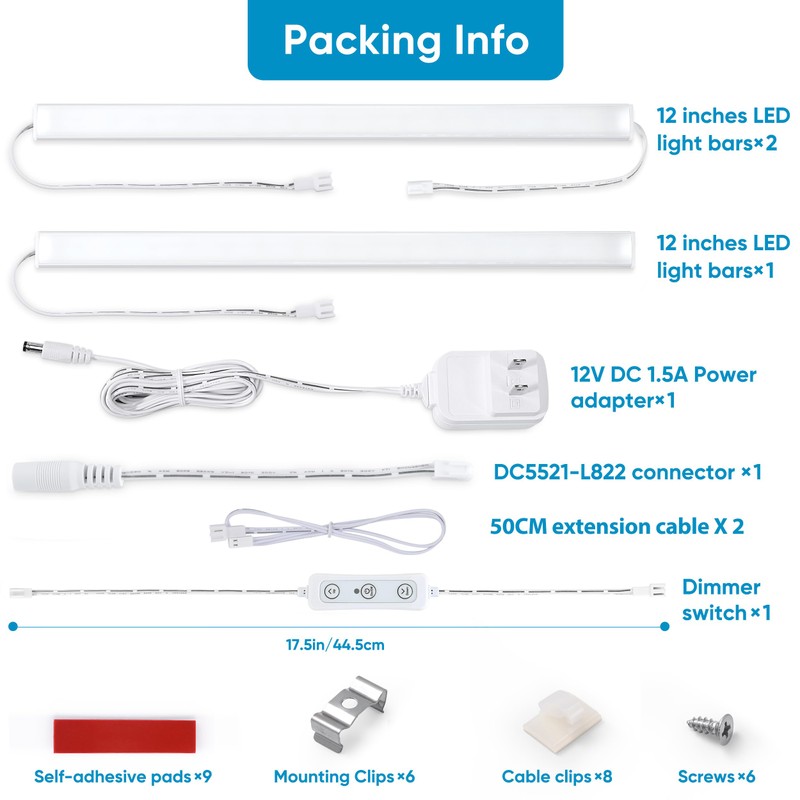 Litever Under Cabinet Lighting Set Plug in, 3 pcs 12