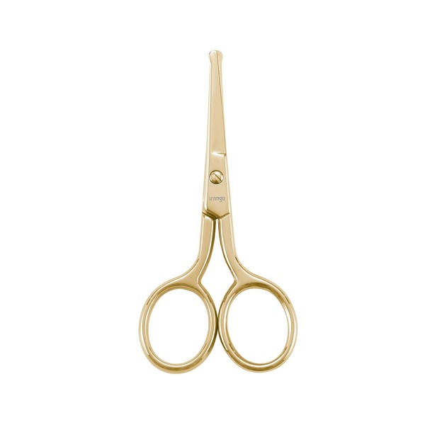 LIVINGO Professional Nose Hair Scissors, Multi-purpose Stainless Steel Rounded Tip Straight Blade, Facial Hair Beard Eyebrows Ear Trimming Beauty Grooming Tool for Men & Women, 3.5” Gold