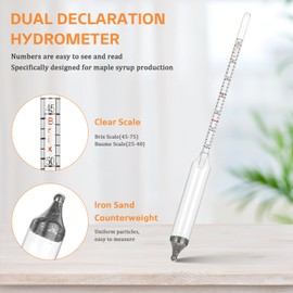 Maple Syrup Hydrometer Test Cup Kit, High Accuracy Hydrometer Maple Syrup Density Kit, Baume and Brix Scale Easy to Read, Stainless Steel Test Cup with Cleaning Brush