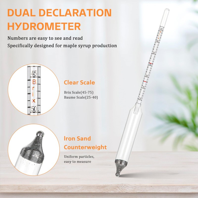 Maple Syrup Hydrometer Test Cup Kit, High Accuracy Hydrometer Maple