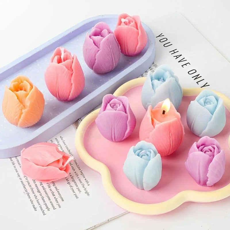 2 Pcs Tulip Candle Molds, 3D Flower Silicone Candle Molds,