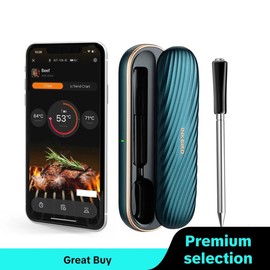 INKBIRD Wireless Meat Thermometer for Summer, Rechargeable BT Smart BBQ Thermometer, Smart Control Food Thermometer, Waterproof Smart Gadgets Kitchen Meat Probe Tools for Oven Grill Air Fryer Food, Kitchen Gadgets - Color: Blue And Black, Specification: 